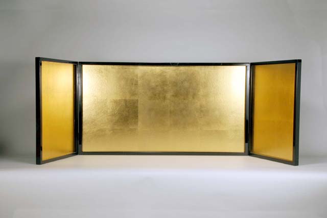 屏風】極上大型枠付親王用 屏風15号枠付 金箔【中巾80cm 高さ